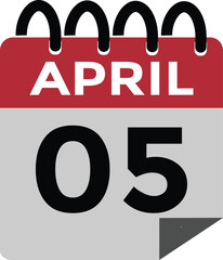 5 April calendar vector. Flat vector daily calendar icon. calendar icon vector.5 April Calendar Day or Calendar Date for Deadlines or Appointment 