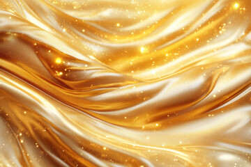 Obraz premium Gold silk fabric background with elegant folds and shimmering texture, creating a luxurious and festive atmosphere, suitable for upscale events or decor.