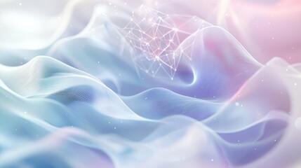 Obraz premium An abstract representation of 'Open Data in the Age of AI,' featuring a dynamic flow of luminous data streams in soft white, light blues, and light purples. 