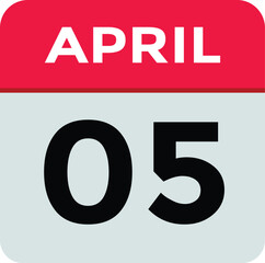 5 April calendar vector. Flat vector daily calendar icon. calendar icon vector.5 April Calendar Day or Calendar Date for Deadlines or Appointment 