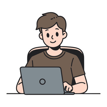 man using laptop, brown shirt, smiling clip art preview