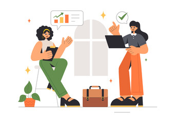 Confident Businesswomen Vector Illustration of Strong Female Entrepreneurs Supporting to Promote Women's Participation in Politics and Business
