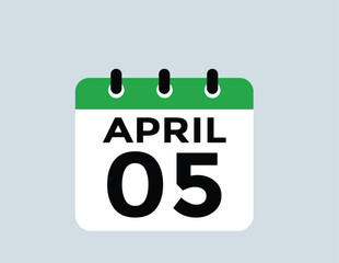 5 April calendar vector. Flat vector daily calendar icon. calendar icon vector.5 April Calendar Day or Calendar Date for Deadlines or Appointment 