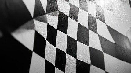 Crumpled black and white checkered flag texture.