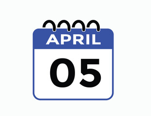 5 April calendar vector. Flat vector daily calendar icon. calendar icon vector.5 April Calendar Day or Calendar Date for Deadlines or Appointment 