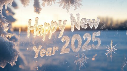 Wishing Happy New Year written in bold gold font on a rich emerald green background, surrounded by minimalist white accents.