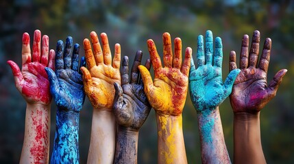 Creative expression through colorful hands outdoor art event nature