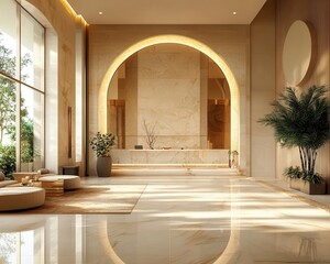 Fototapeta premium Exclusive resort lobby with muted tones and refined decor