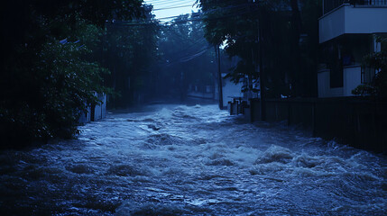  Flash flood warning on TV with breaking news crawl text 2