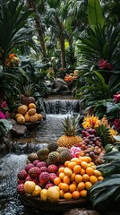 Seasonal Thai Fruits in a Garden with Natural Lighting