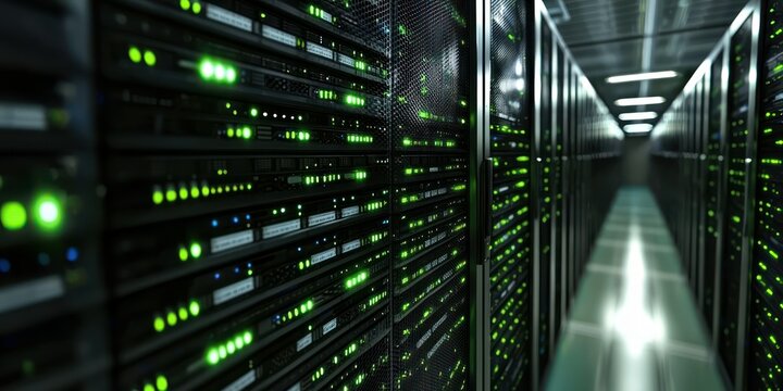 A tech-themed background with servers and interconnected nodes, representing IT and data storage. - Powered by Adobe