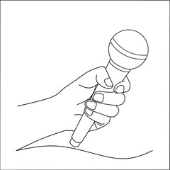 Hand holding microphone lineart drawing vector,hand hold microphone vector illustration,hand holding microphone outline on white background 