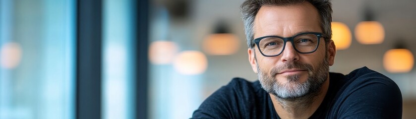 Close-up portrait of a man in glasses and a black shirt a study in minimalist style and modern fashion