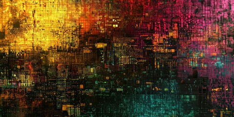 A textured digital background featuring abstract elements like code snippets, security locks, and hacker motifs, perfect for use in tech-related projects.