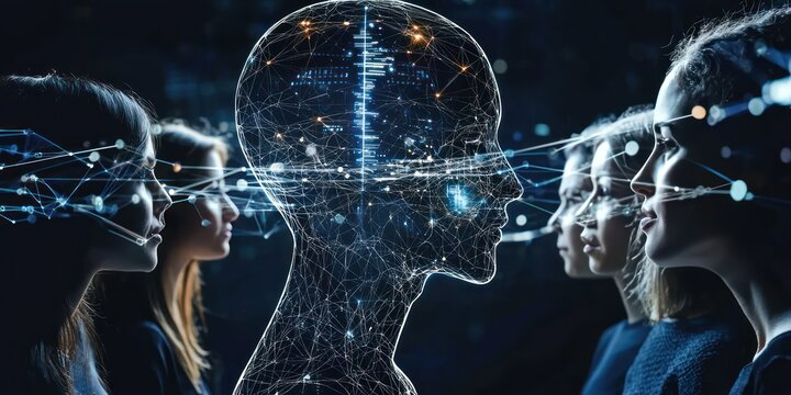 A thought-provoking image depicting a diverse group of individuals discussing ethical implications of artificial intelligence.