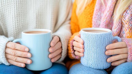 Warm cups of coffee cozy living room lifestyle image intimate setting close-up view comfort and connection