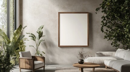 Blank poster mock-up in modern room.