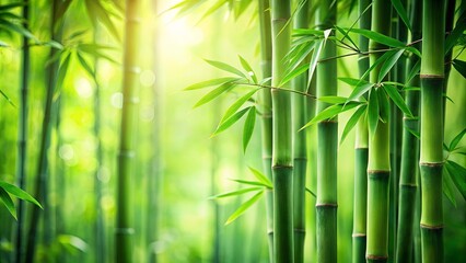 Lush Green Bamboo Forest Tranquil Nature Scene with Vibrant Foliage and Sunlight