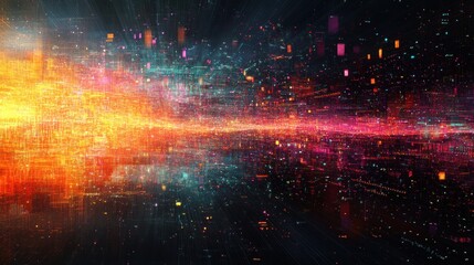 Fototapeta premium Abstract digital visualization of light and color, suggesting movement and energy.