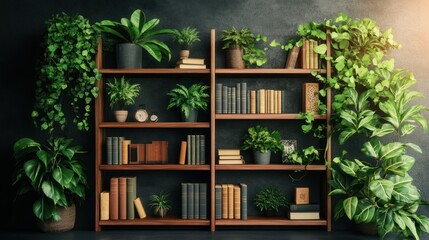 Books, plants, shelves, interior.