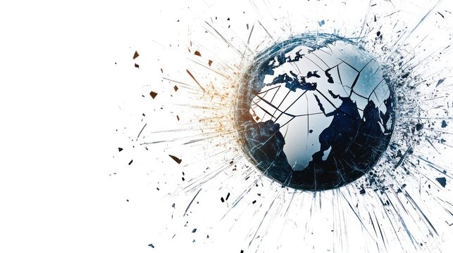 Disconnected global network visualization with scattered nodes, symbolizing the fragility of modern communication. - Powered by Adobe