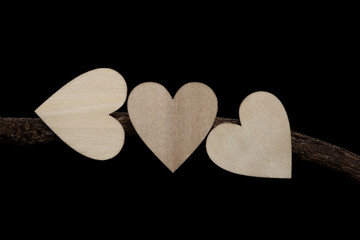 Valentine homemade wooden love hearts arranged in to unique patterns and designs