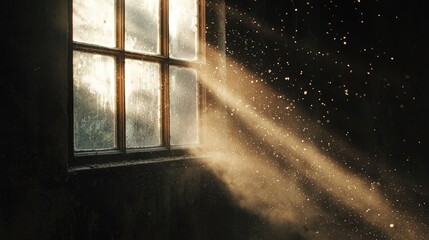 Dust particles floating in a sunbeam streaming through a dusty window
