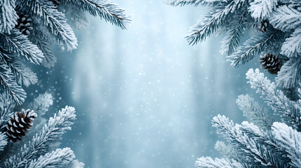 Obraz premium Winter Christmas Scenic Landscape with Snow-Covered Fir-Trees