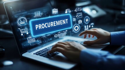 Fototapeta premium Procurement management and supply chain concept. Procurement icons related to logistics, supply chain, and inventory management. procurement in ensuring efficient business operations. delivery service