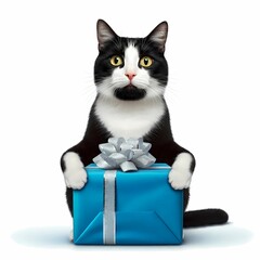 cat with gift box