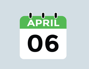 6 April calendar vector. Flat vector daily calendar icon. calendar icon vector.1 April Calendar Day or Calendar Date for Deadlines or Appointment