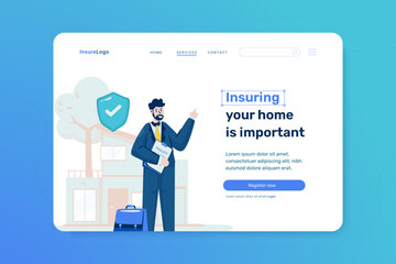 Home property ownership insurance protection illustration on landing page design