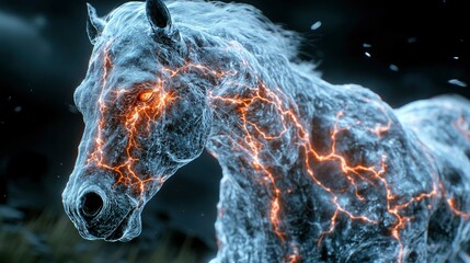 Fiery Crystal Horse Mystical Equine with Glowing Veins