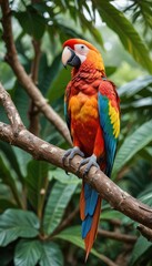 Obraz premium A colorful parrot perched on a tropical tree branch.