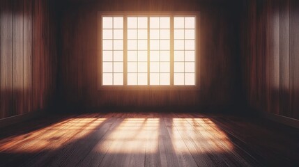 Empty Room with Large Sunlit Window and Wooden Floor Details