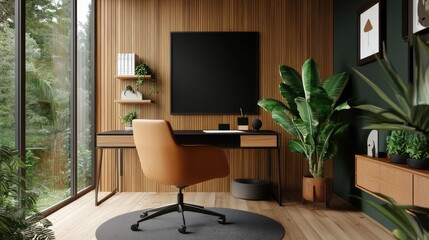 Modern Home Office Design with Natural Elements and Cozy Vibes