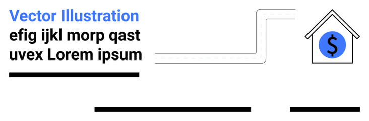 Text elements, house icon with dollar symbol, financial graph lines. Ideal for real estate, investment, finance blogs, presentations, infographics, marketing materials, educational content. Landing