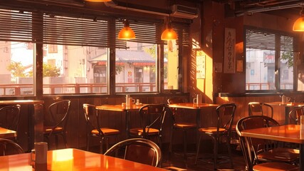 Cozy Warm Cafe Interior with Natural Light