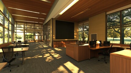 Fototapeta premium Modern Office Space with Natural Light and Open Design Elements