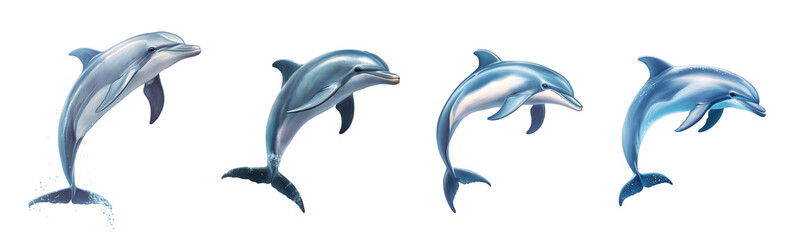 Obraz premium Four vibrant dolphin illustrations showcasing playful marine life.