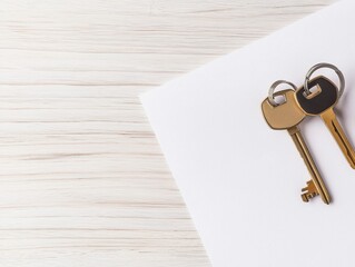 property loan mortgage qualification concept. Keys on a white surface, minimalistic and modern design for various uses.