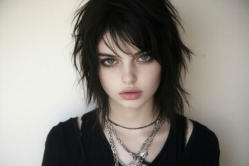 Edgy Portrait of a Young Woman with Dark Hair
