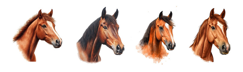Obraz premium Four artistic representations of horses showcasing their beauty and character.