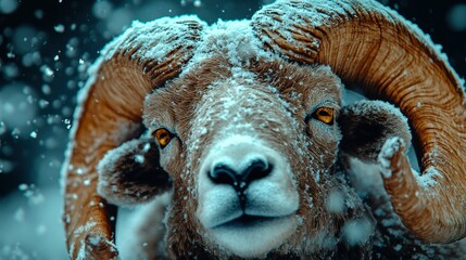 Obraz premium Majestic Bighorn Sheep in Winter Snowstorm
