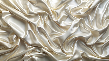 Obraz premium crinkled satin fabric backdrop in soft pearl white, showcasing elegant folds and luxurious texture. Perfect for photography and design projects