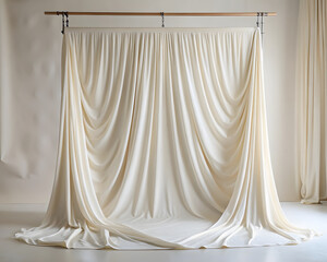 light ivory stretch jersey fabric backdrop with elegant draping, perfect for photography and events. soft texture adds touch of sophistication to any setting