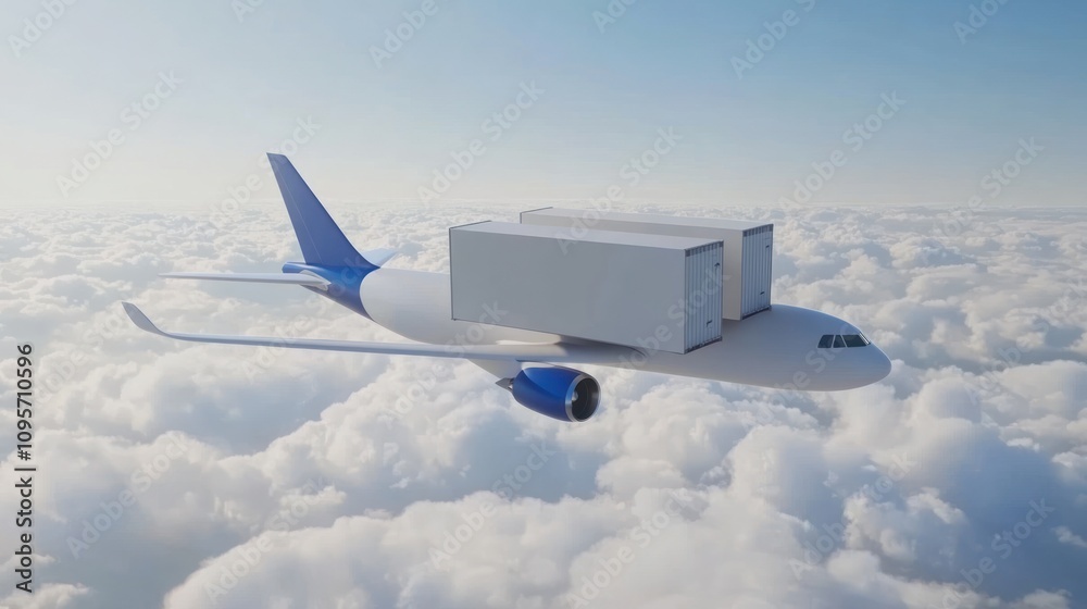 Aufkleber a conceptual image of a cargo plane transporting containers above the clouds.