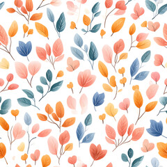 Floral flowers and beautiful colorful leaves wallpaper seamless pattern for interior decoration or background.