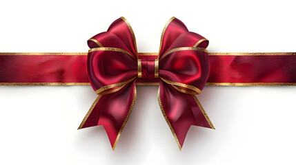 Elegant Red and Golden Ribbon and Bow on White Background – Minimalist Decorative Design Perfect for Gift Wrapping, Packaging, Social Media, Invitations, Branding, Ads, Product Catalogs, E-commerce