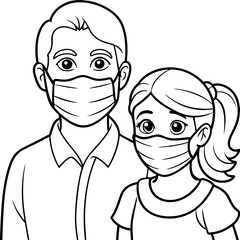  father and daughter wearing medical masks